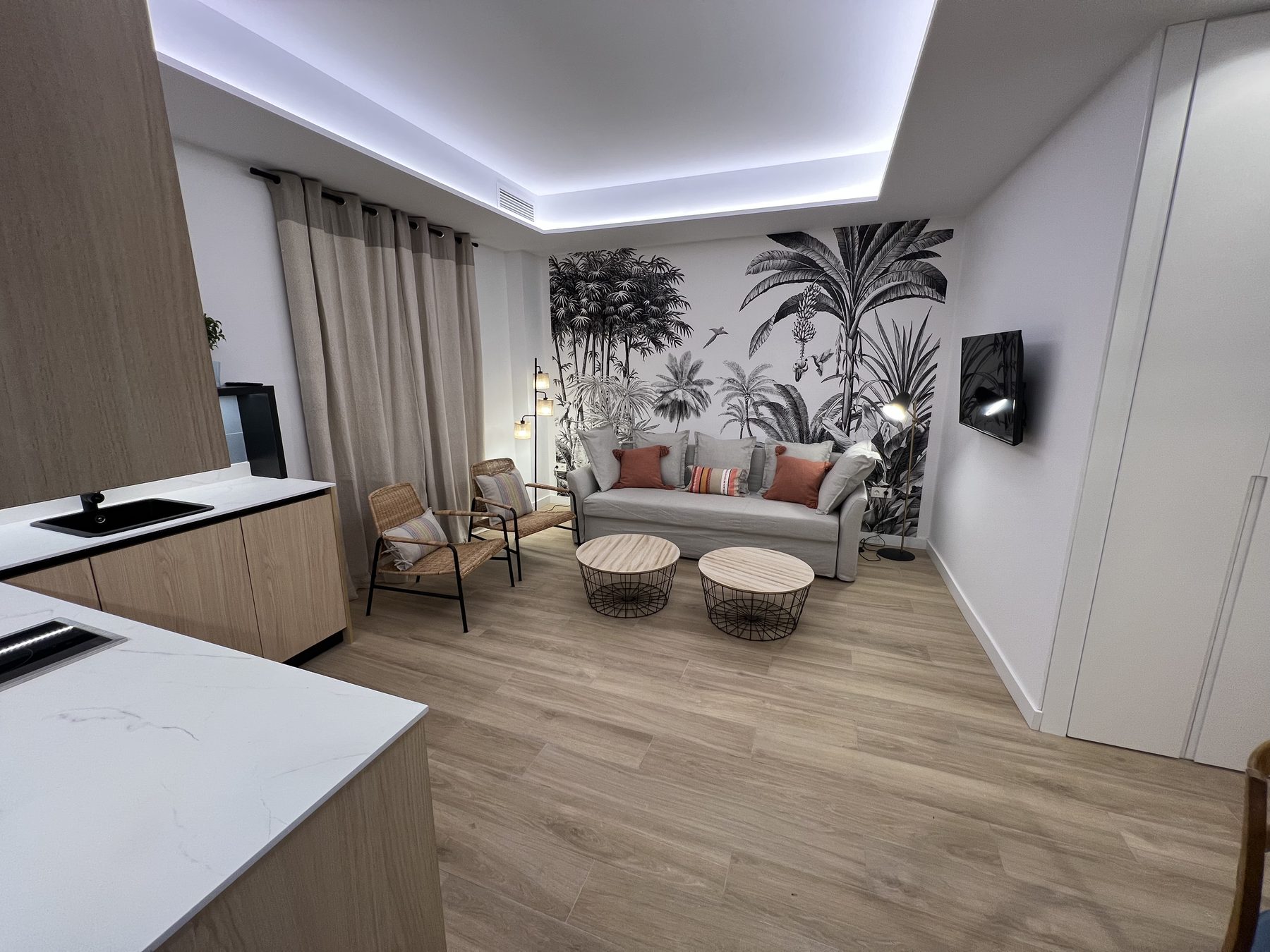 Integración de salón, comedor y cocina.